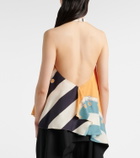 Loewe Printed asymmetric halterneck silk top