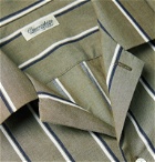 Camoshita - Camp-Collar Striped Cotton Oxford Shirt - Green
