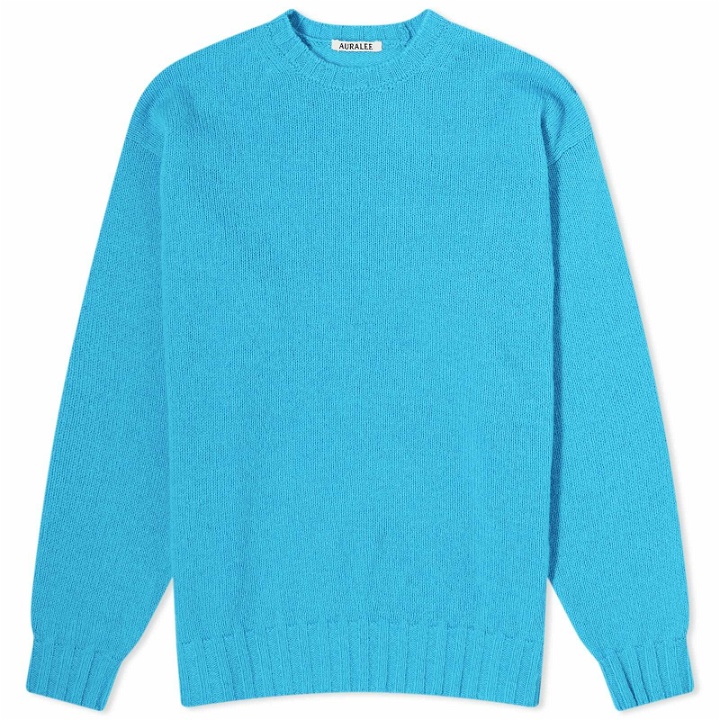 Photo: Auralee Men's Shetland Wool Cashmere Crew Knit in Turquoise Blue