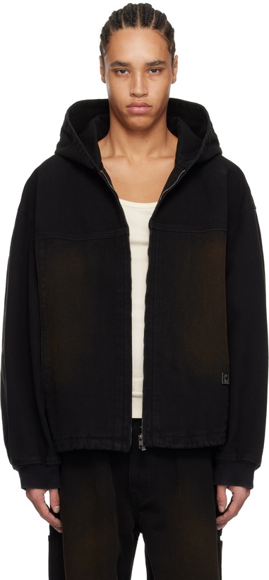 Photo: WOOYOUNGMI Black Hooded Zip-Up Denim Jacket