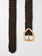 TOM FORD - 2.5cm Leather-Trimmed Woven Suede Belt - Brown