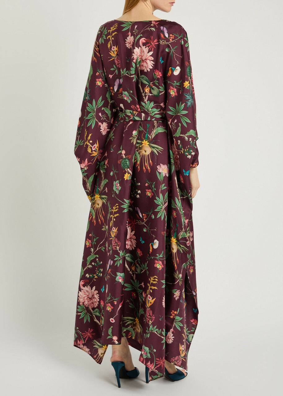 LA Double J Square Belted Printed Silk Kaftan Dress Multicoloured