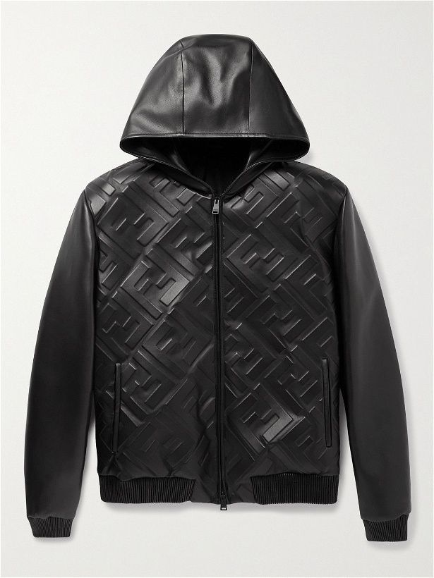 Photo: Fendi - Logo-Embossed Leather Hooded Jacket - Black