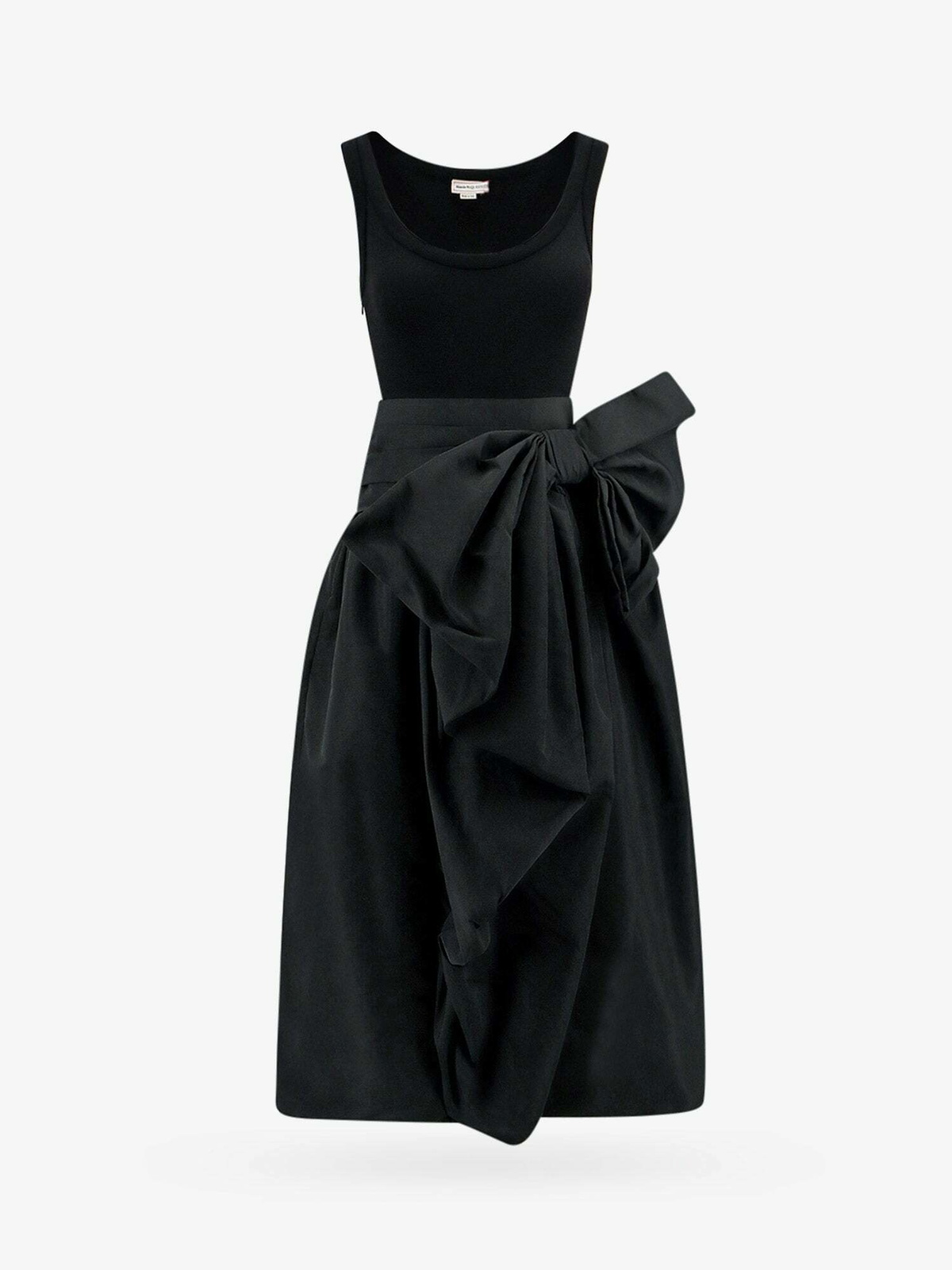 alexander mcqueen dress black 2010s Convertible Mini The SIL There are cutouts at the bodice to create the illusion of an overlaid bandeau Alexander McQueen Long Black Leather