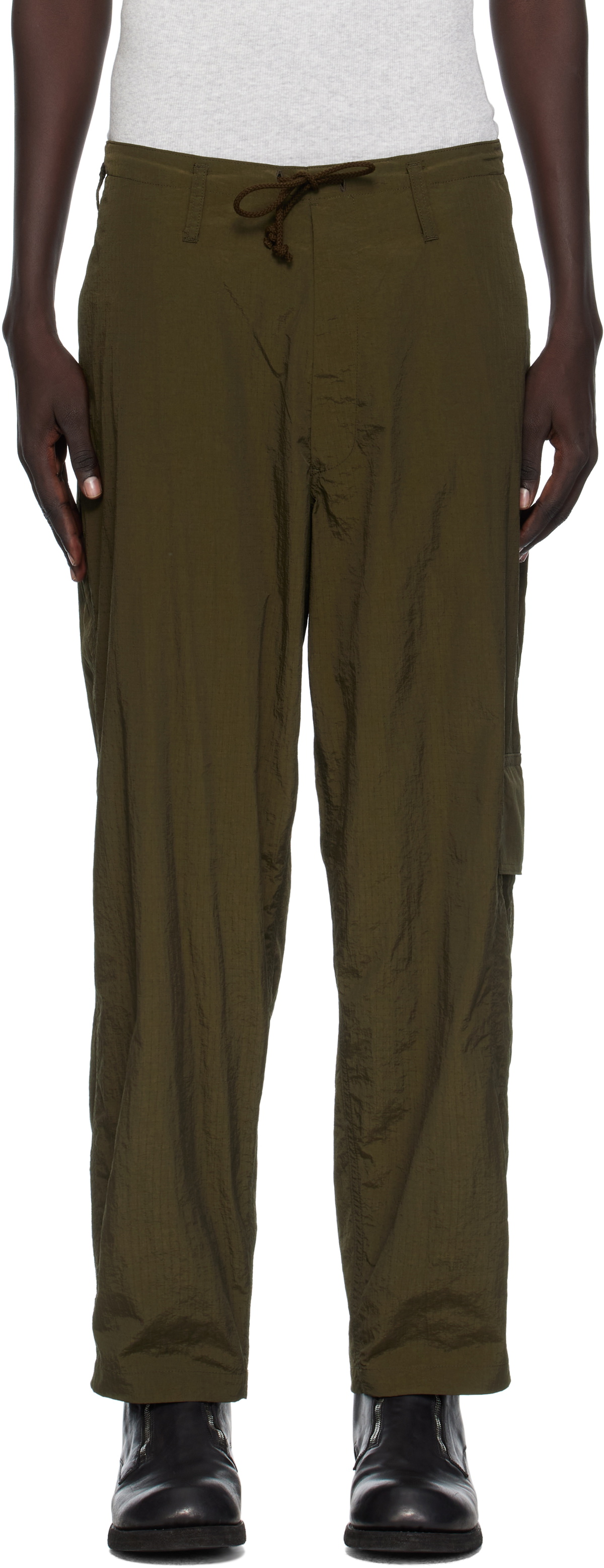 Y's For Men Khaki Side Tuck String Cargo Pants