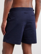 Mr P. - Straight-Leg Striped Seersucker Swim Shorts - Blue