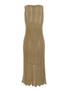 TwinSet Green Long Dress With V-neck And All-over Pleated Details In Viscose Blend Woman