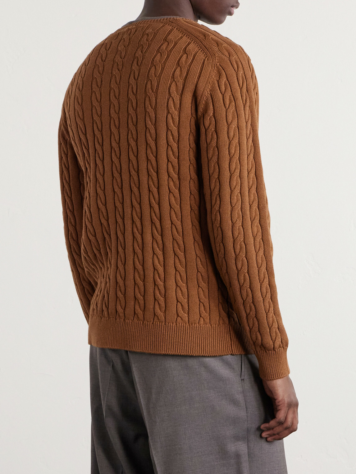 Beams Plus - Cable-Knit Cotton Sweater - Brown