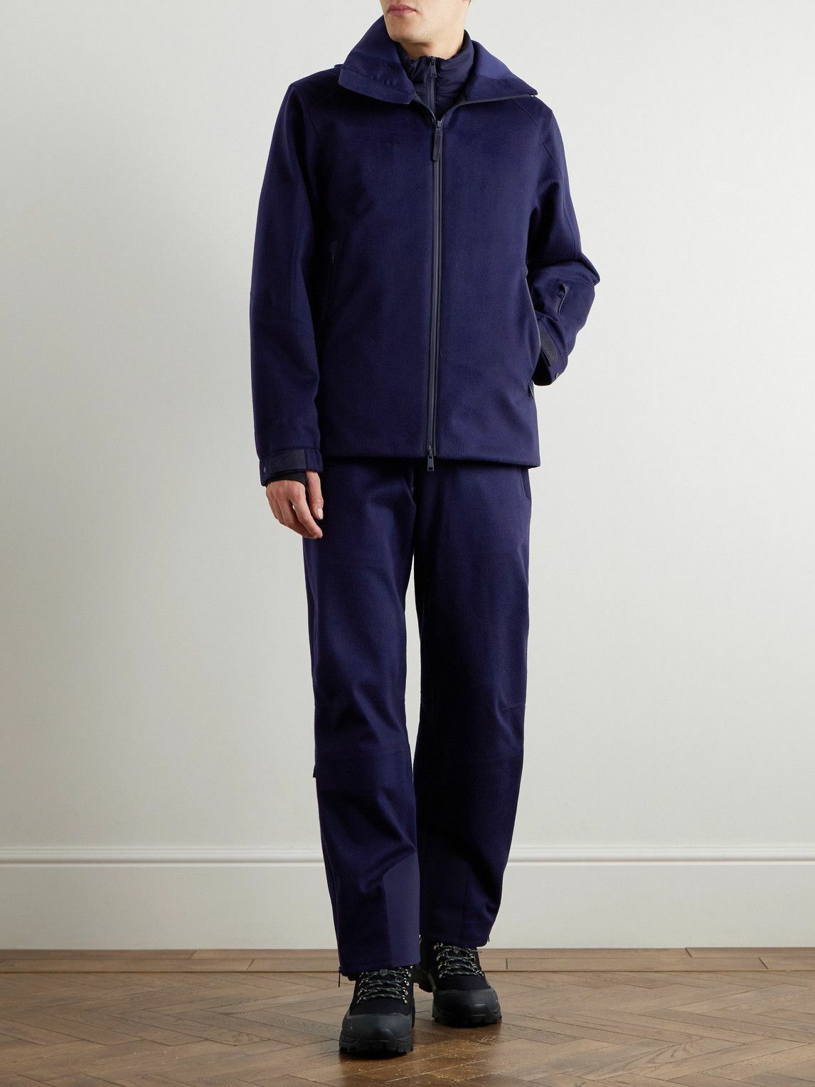 Zegna - Convertible Leather-Trimmed Oasi Cashmere Hooded Ski Jacket and Quilted Down Gilet - Blue