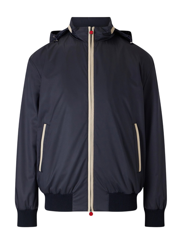 Photo: Kiton - Suede-Trimmed Shell Hooded Jacket - Blue