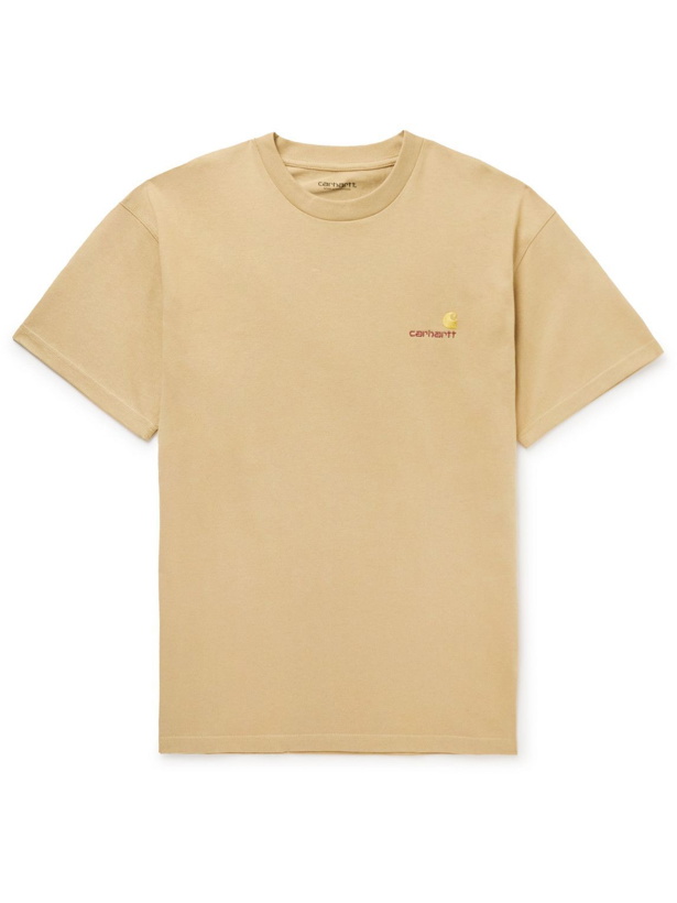 Photo: Carhartt WIP - American Script Logo-Embroidered Organic Cotton-Jersey T-Shirt - Brown
