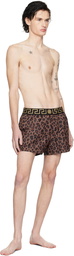 Versace Underwear Brown Leopard All Over Print Swim Shorts