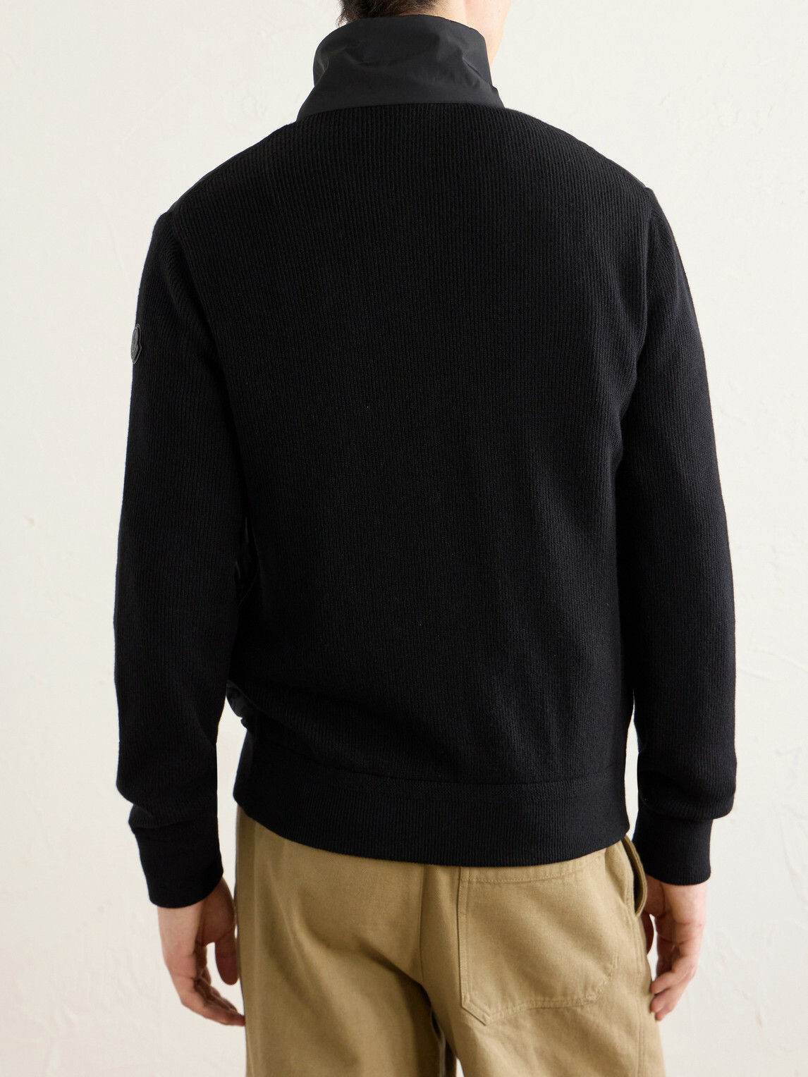 Moncler - Leather-Trimmed Shell and Wool-Blend Full-Zip Cardigan - Black