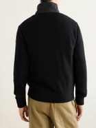 Moncler - Leather-Trimmed Shell and Wool-Blend Full-Zip Cardigan - Black