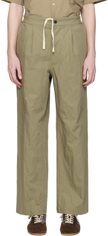 Photo: DOCUMENT Khaki Cotton Metal Tucked Trousers