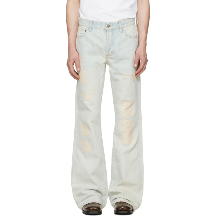 Photo: COÛT DE LA LIBERTÉ Blue Jimmy Crispy Rigid Denim Flare Jeans