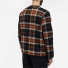 Universal Works Men's Check Wool Fleece Cardigan in Brown