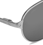 Cartier Eyewear - Santos de Cartier Aviator-Style Leather-Trimmed Silver-Tone Sunglasses - Silver