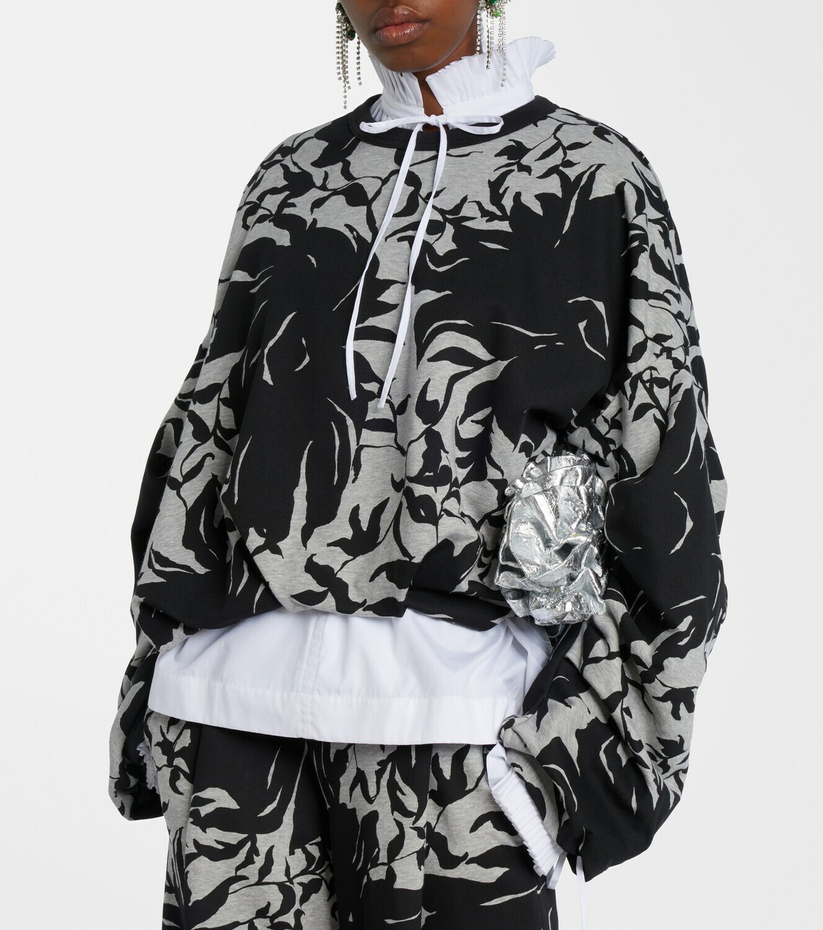 Dries Van Noten Draped floral cotton jersey sweatshirt