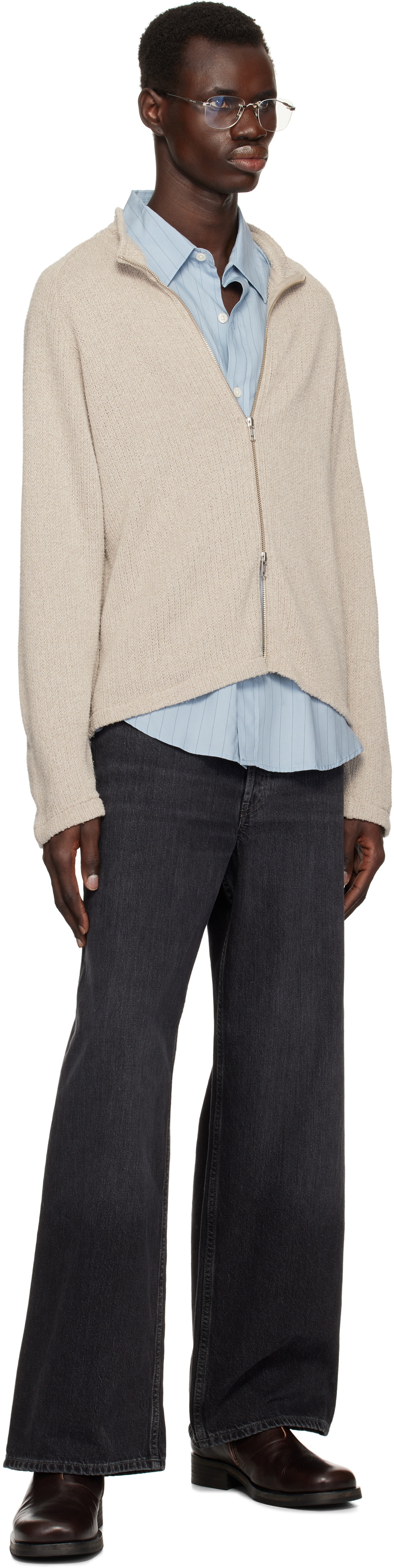 mfpen Executive Shirt in Mushroom Micro Check Poplin