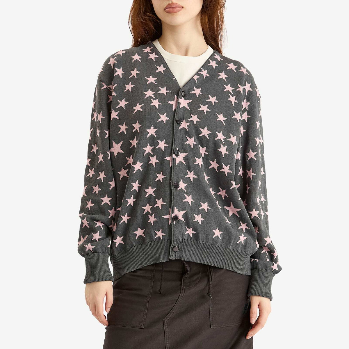 Needles Women's V Neck Cardigan in Charcoal
