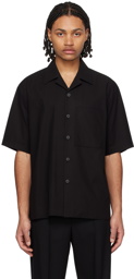 Solid Homme Black Open Collar Shirt