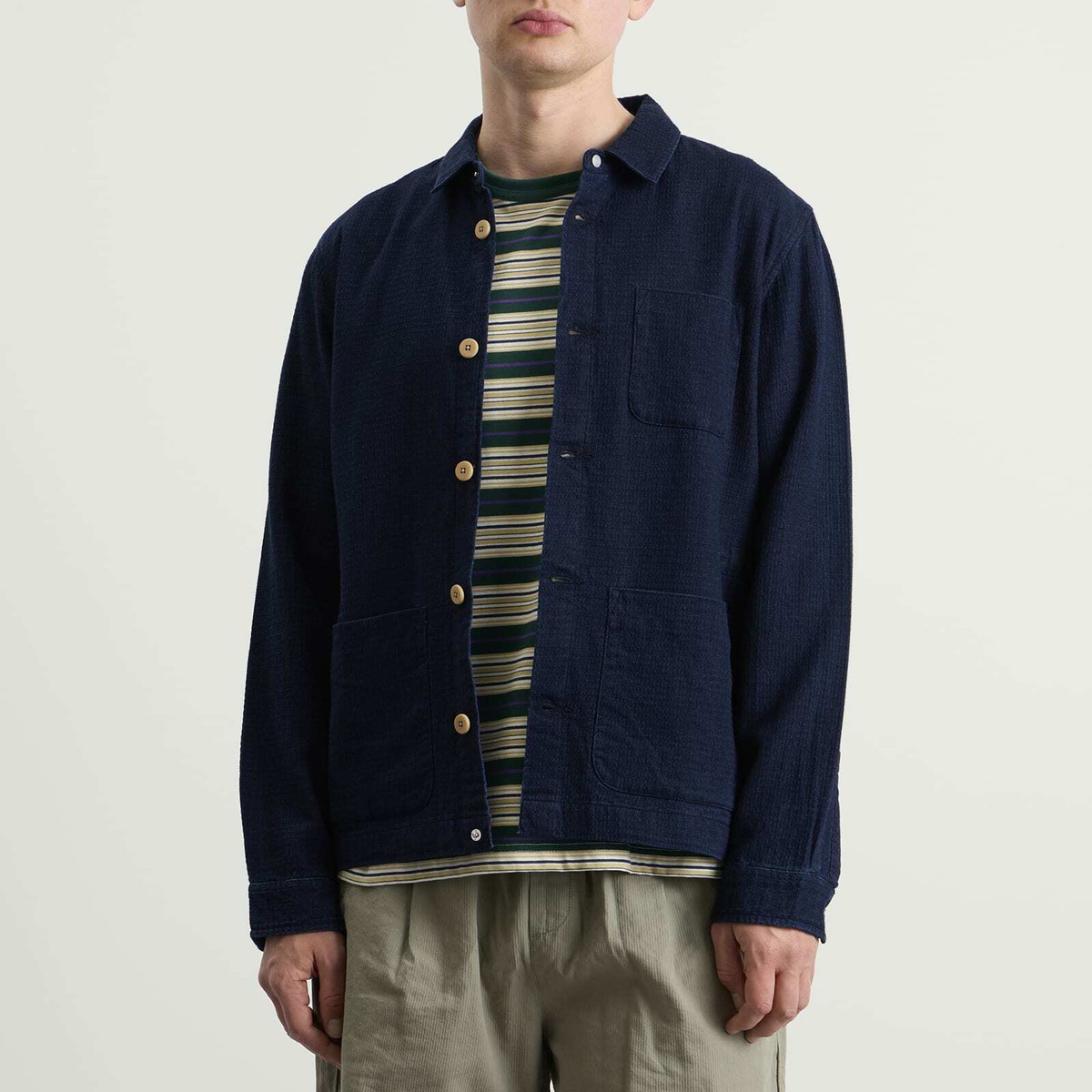 Folk Men's Assembly Jacket in Indigo Basketweave