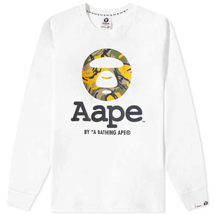 Photo: AAPE Men's Long Sleeve Camo Moon Face T-Shirt in White