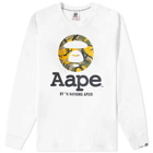 AAPE Men's Long Sleeve Camo Moon Face T-Shirt in White
