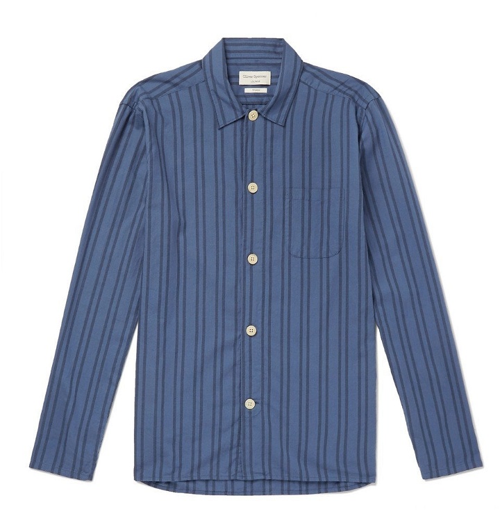 Photo: Oliver Spencer Loungewear - Medway Striped Organic Cotton Pyjama Shirt - Blue