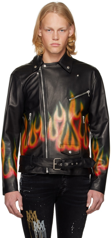 Photo: Palm Angels Black Burning Perfecto Leather Jacket