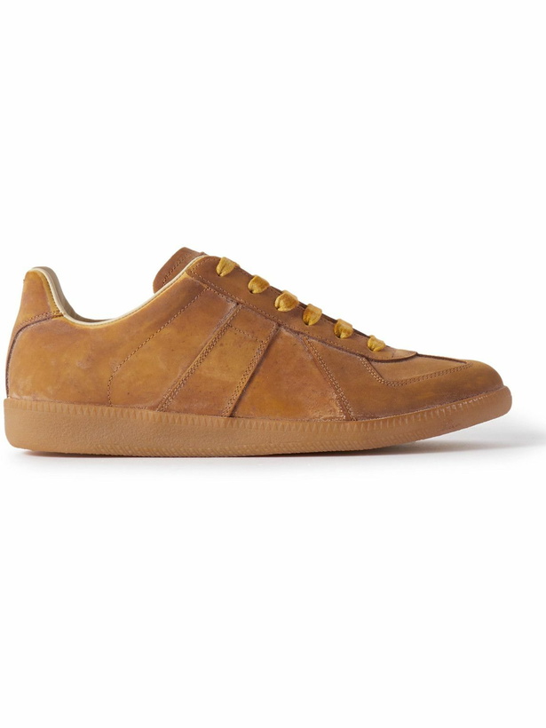 Photo: Maison Margiela - Replica Distressed Suede Sneakers - Brown