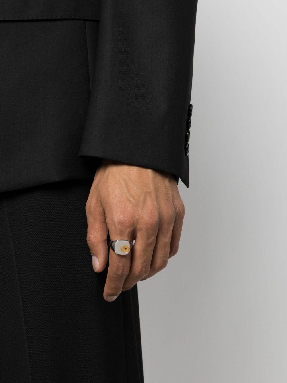 Tom Wood Sterling Silver Mined Black Diamond Signet Ring
