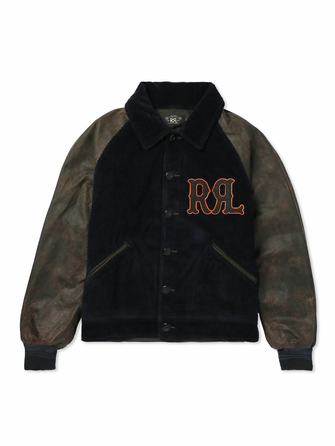 RRL - Logo-Appliquéd Cotton-Corduroy and Leather Bomber Jacket - Black RRL