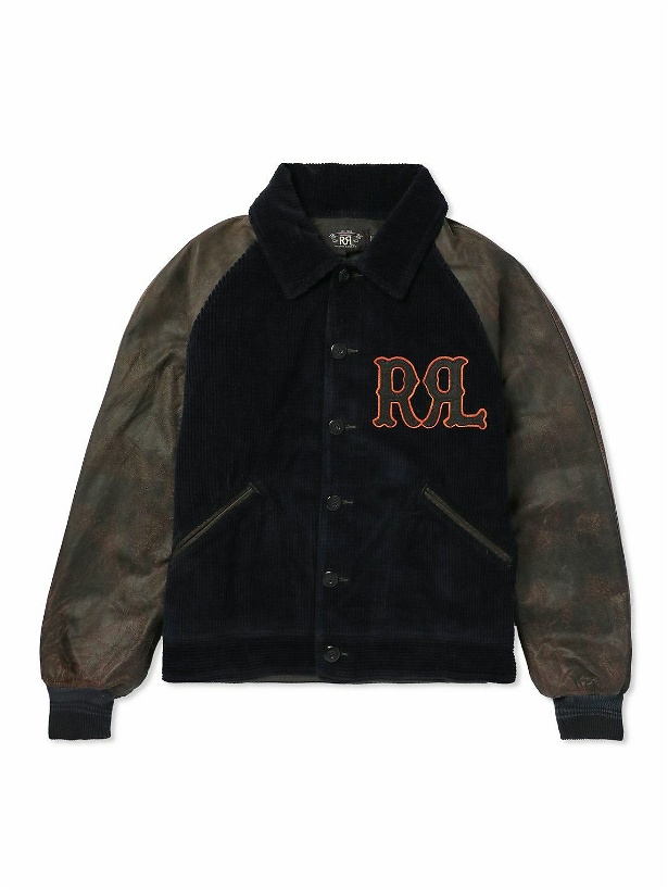 Photo: RRL - Logo-Appliquéd Cotton-Corduroy and Leather Bomber Jacket - Black
