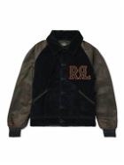 RRL - Logo-Appliquéd Cotton-Corduroy and Leather Bomber Jacket - Black
