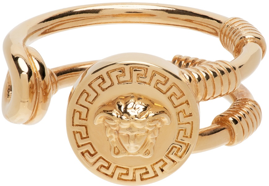 Versace Gold Medusa Safety Pin Ring Versace