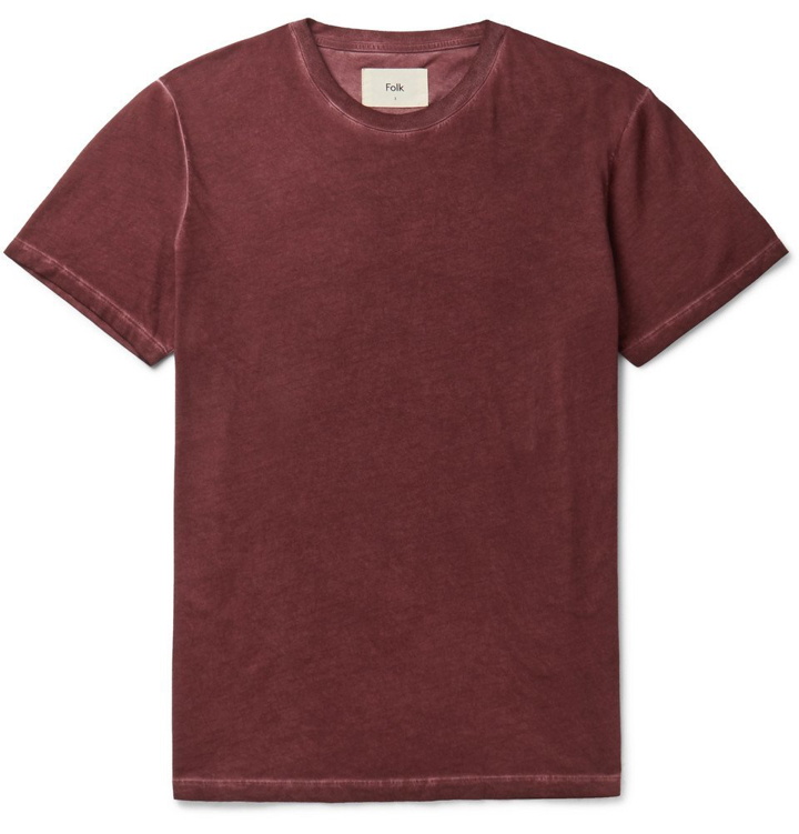Photo: Folk - Assembly Garment-Dyed Cotton-Jersey T-Shirt - Burgundy