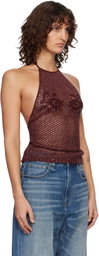 AMIRI Burgundy Floral Crochet Open Back Tank Top