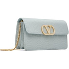 Valentino Garavani Blue VLogo Signature Chain Moiré Fabric Wallet Bag