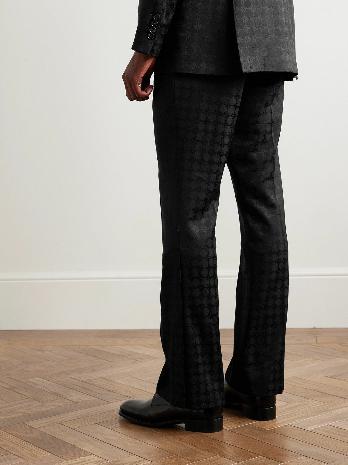 AMIRI - Quad Kick Slim-Fit Flared Satin-Jacquard Suit Trousers