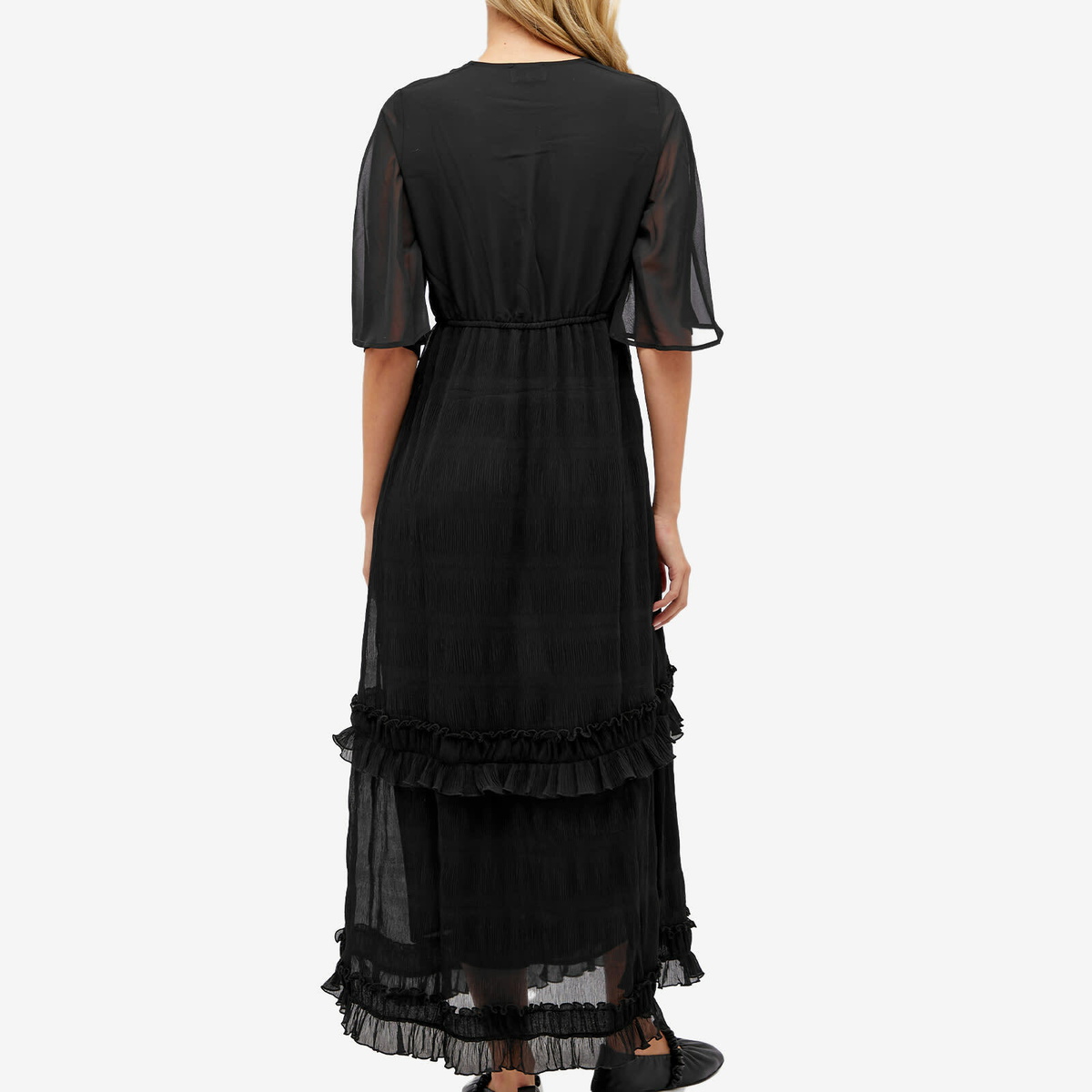GANNI Women's Pleated Georgette V-neck Maxi Dress in Black