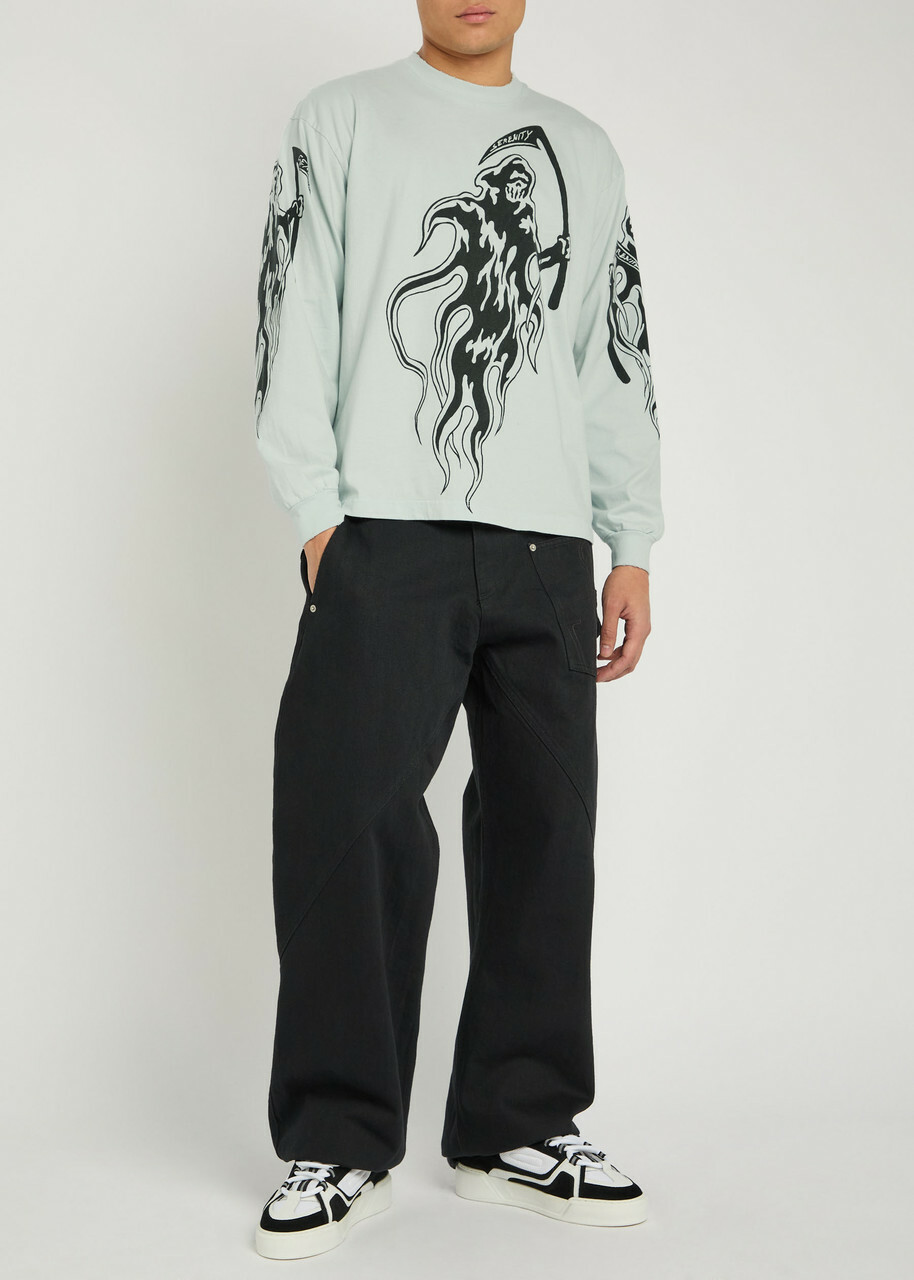 Warren Lotas Serenity Reaper Printed Long Sleeve Cotton top Grey