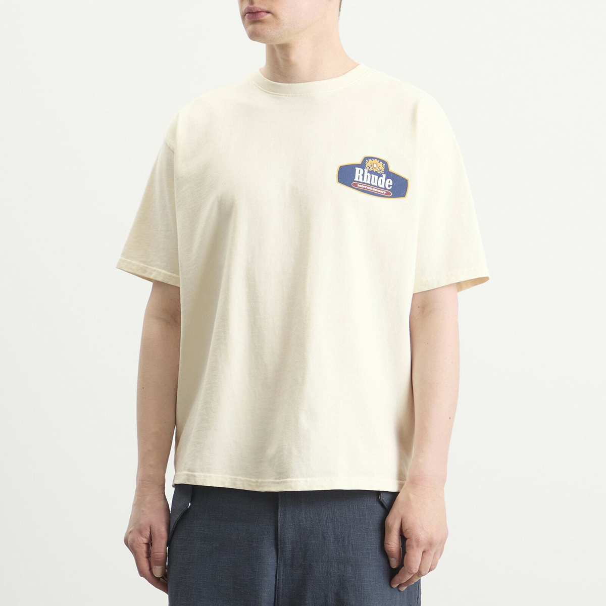 Rhude Men's Racing Crest T-Shirt in Vintage White/Navy