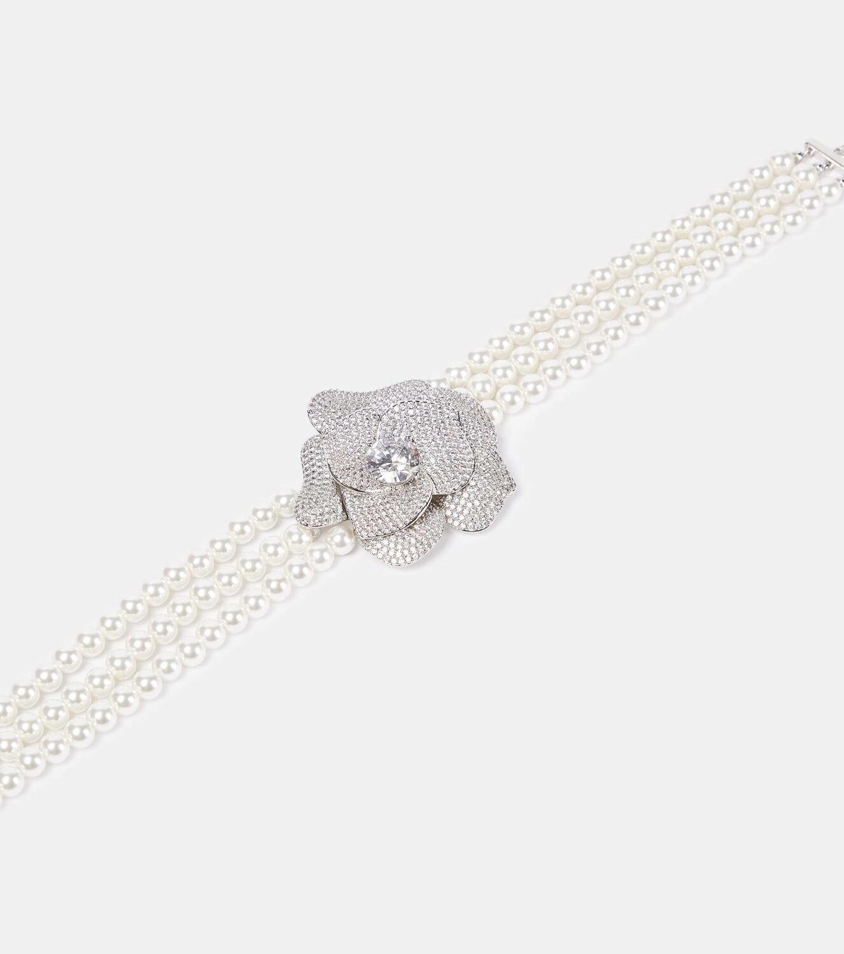 Self-Portrait Crystal Flower faux pearls-embellished choker