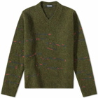 Raf Simons Men's V-Neck Knit in Dark Green