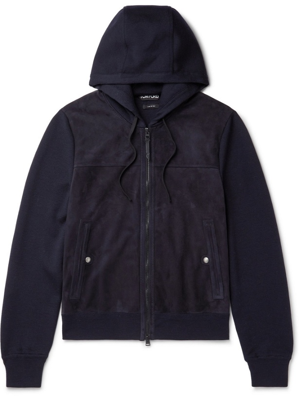 Photo: TOM FORD - Panelled Merino Wool and Suede Hooded Jacket - Blue