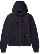 TOM FORD - Panelled Merino Wool and Suede Hooded Jacket - Blue