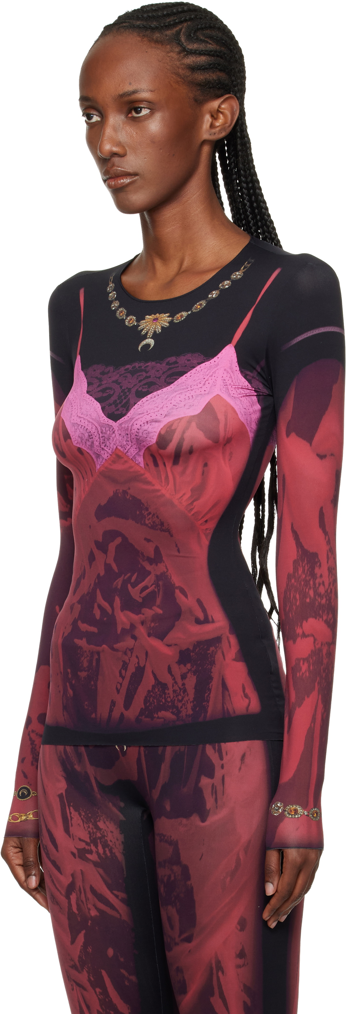 Marine Serre Red & Black Wet Nuisette Printed Jersey LS T-shirt