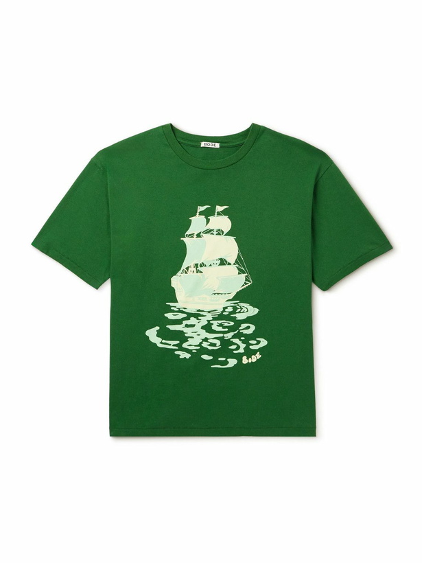 Photo: BODE - Pirate Ship Logo-Print Cotton-Jersey T-Shirt - Green